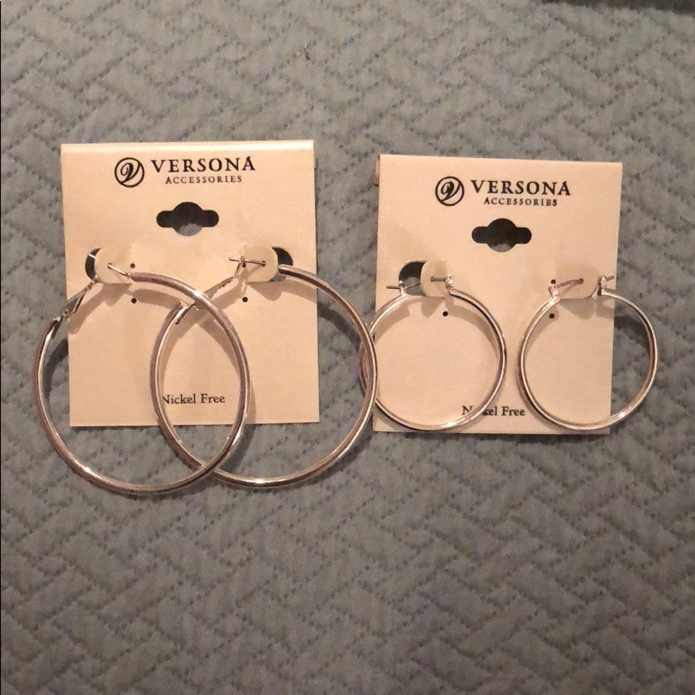 NWT Two Sets of Silver Hoops